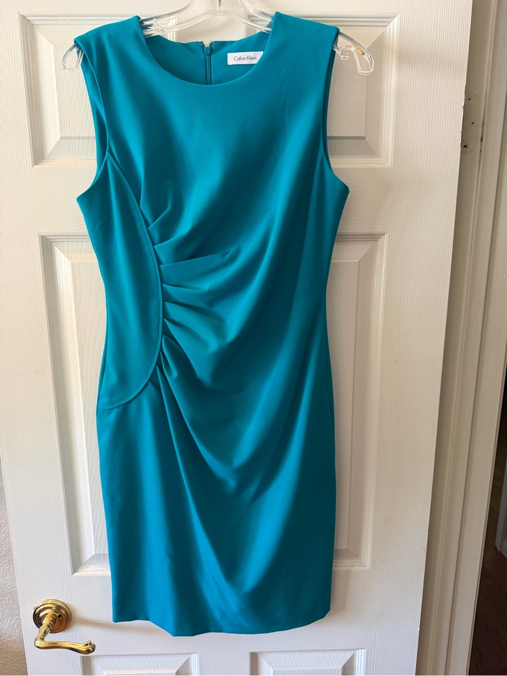 Calvin Klein Teal Ruched Sleeveless Sheath Dress Size 8